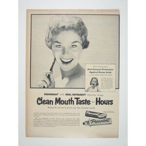 Vintage 1950s Pepsodent Ad Oral Detergent Illustration Woman Smile Toothbrush